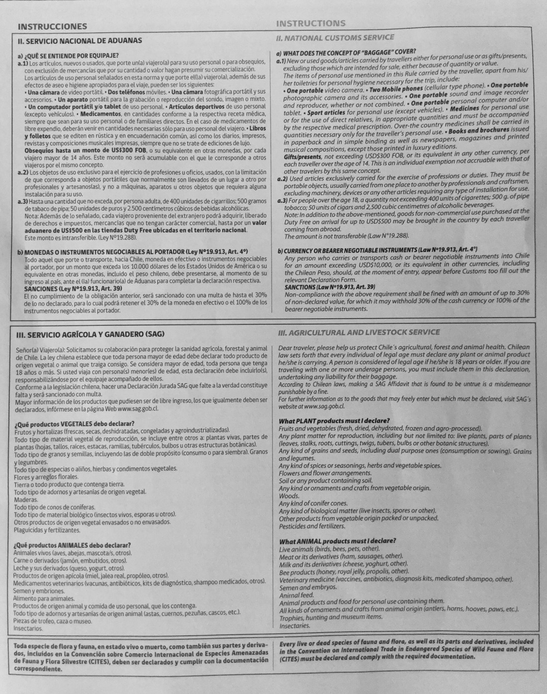 Chile border instructions